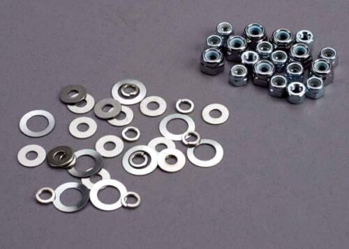 Traxxas Nut set, lock nuts (3mm (11) and  4mm(7) & washer set