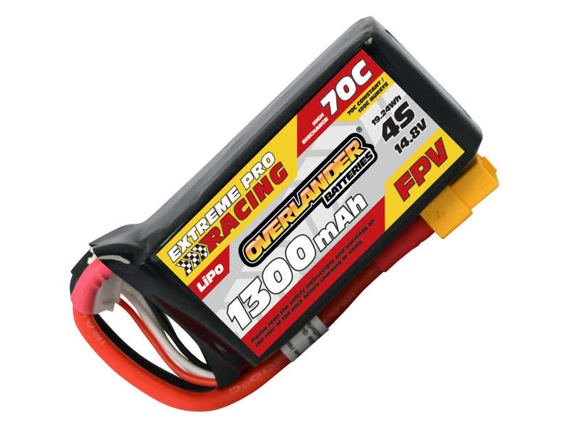 Overlander 1300mAh 4S 14.8v 70C FPV Lipo Battery with XT60 Connector High Discharge