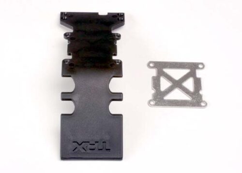 Traxxas Skidplate, rear plastic (black)  stainless steel plate