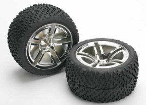 Traxxas Tires & wheels, rear, glued (Jato Twin-Spoke Victory)
