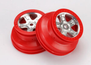 Traxxas Wheels SCT satin chrm with red beadlock dual profile 2.