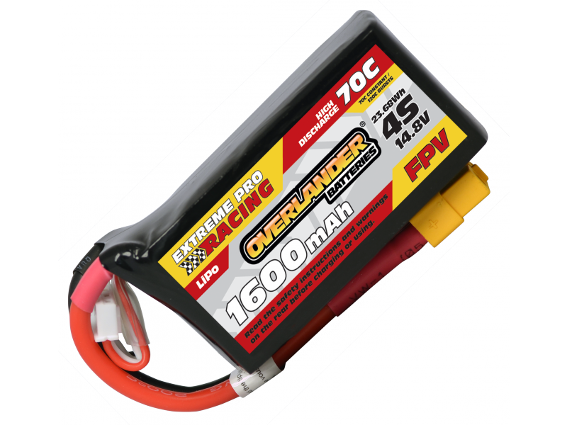 1600mAh 4S 14.8v 70C FPV Lipo Battery with XT60 Connector (Deep Shape) - High Discharge