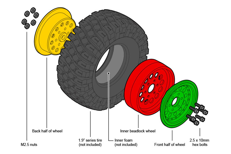 GMADE 1.9 NR01 BEADLOCK WHEELS (CHROME) (2)