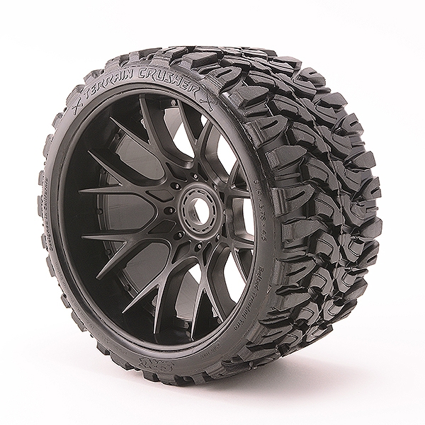 SWEEP TERRAIN CRUSHER BELTED TYRE ON BLACK 17MM WHEELS 1/4 OFFSET