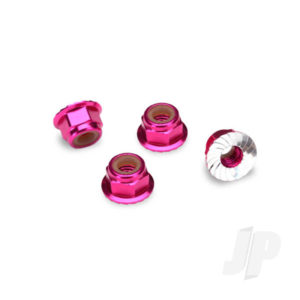 Traxxas Nuts, aluminium, flanged, serrated (4mm) (pink-anodized) (4 pcs)