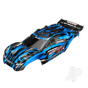 Traxxas Body, Rustler 4X4, Blue / window, grille, lights decal sheet (assembled with Front & Rear Body mounts and Rear Body support for clipless mounting)
