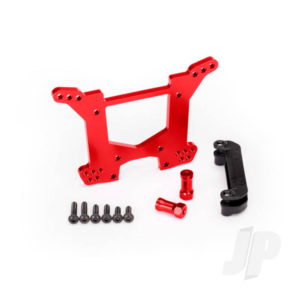 Traxxas Shock tower, Rear, 7075-T6 aluminium (Red-anodized) (1pc) / Body mount bracket (1pc)