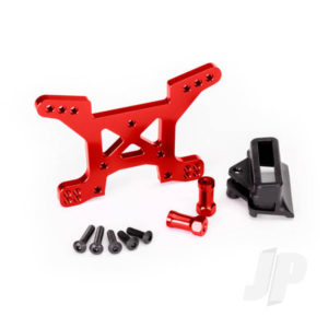 Traxxas Shock tower, Front, 7075-T6 aluminium (Red-anodized) (1pc) / Body mount bracket (1pc)