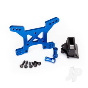 Traxxas Shock tower, Front, 7075-T6 aluminium (Blue-anodized) (1pc) / Body mount bracket (1pc)
