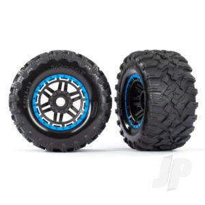 Traxxas Maxx Wheels and Tyres Assembled All Terrain Tyres 17mm Hex - Blue Beadlock TRX8972A
