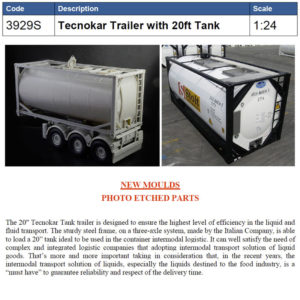 ITALERI Tecnokar Trailer With 20ft Tank 3929 1:24