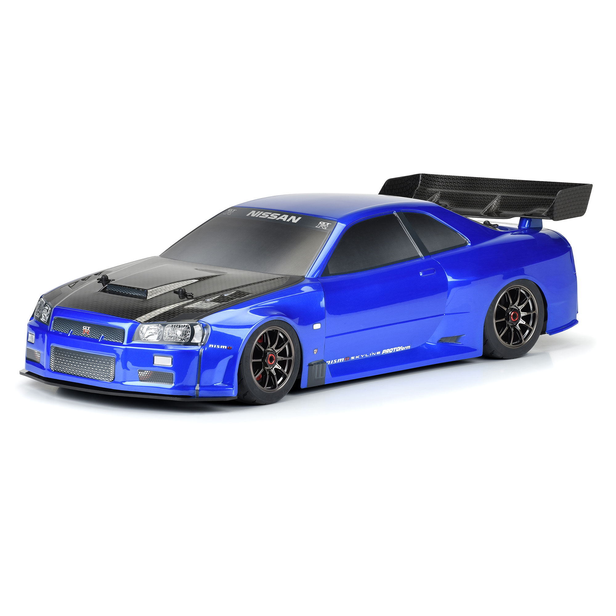 PROTOform is now offering the popular 2002 Nissan® Skyline GT-R R34 for Infraction™ 6S in a factory pre-painted option to you can hit your local street bash spot quicker than ever, in style! One of the most legendary tuner cars ever built, perhaps no 1:1 car captures the overpowered, all-wheel-drive, power-sliding, rubber-burning vibe of the ARRMA® Infraction™ 6S more than the car they call "Godzilla". The officially licensed body captures all the exceptional details of its 1:1 counterpart with some added wide-body JDM styling. It's pre-painted in stunning Bayside Blue with a carbon-fiber style hood and rear wing for a true tuner look. The R34 is made from durable 1.5mm thick high-quality polycarbonate and includes a custom add-on front splitter and rear wing to complete the super-scale package. Transform the look of your street basher with the iconic Skyline R34! No vehicle chassis is included with this product. PRM158413 | Pre-Painted / Pre-Cut 2002 Nissan® Skyline GT-R R34 (Bayside Blue) Body for ARRMA® Infraction™ 6S