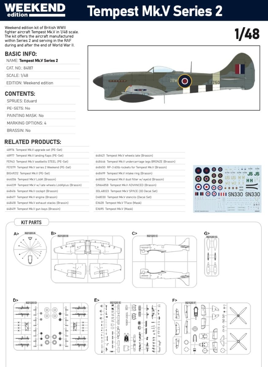 Eduard 1/48 Hawker Tempest Mk.V Series 2 Weekend Edition EDK84187 - Image 2