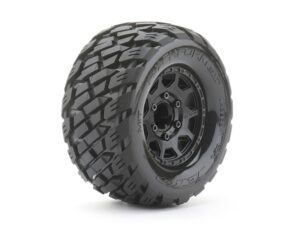 JetKo MT Extreme Tyre Rockform on TRX Rustler/Hoss Black Rims 12mm Hex (2)