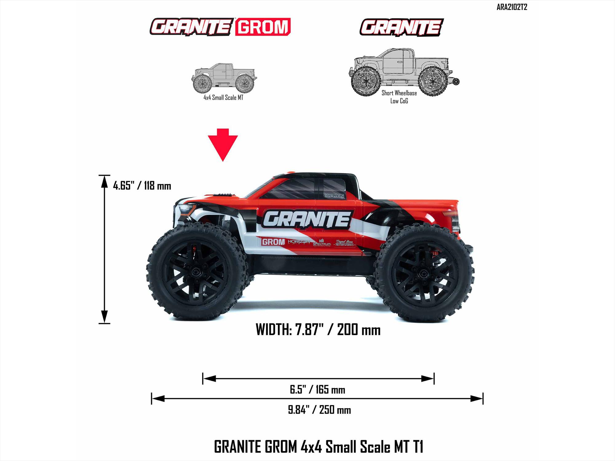 Arrma 1/18 GRANITE GROM MEGA 4X4 MT with Battery & Charger Red - Image 17
