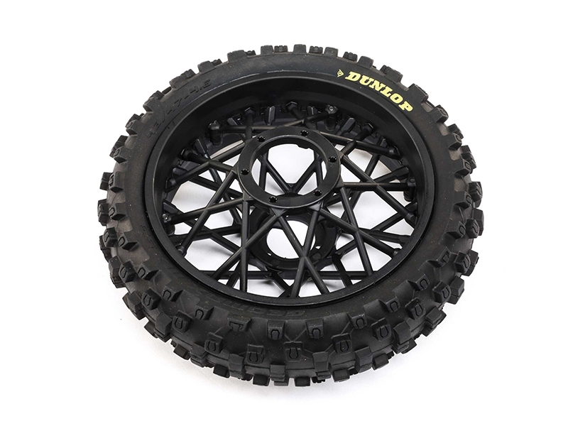 Losi Dunlop MX53 Rear Tire Mounted, Black: Promoto-MX