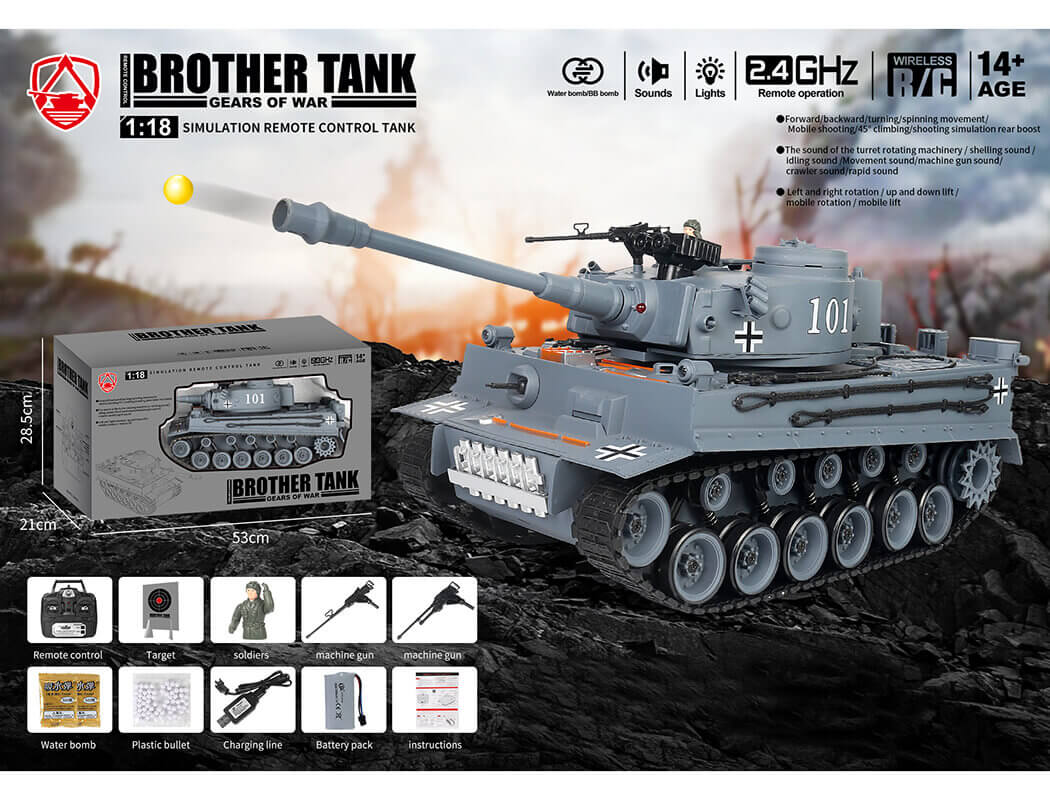 BROTHER TANK RC TANK GERMAN TIGER 1 GREY 1:18 BT-812