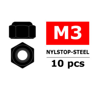 Corally Steel Nylstop Nut M3 Black Coated 10 Pcs