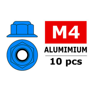 Corally Aluminium Nylstop Nut M4 Flanged Blue 10 P