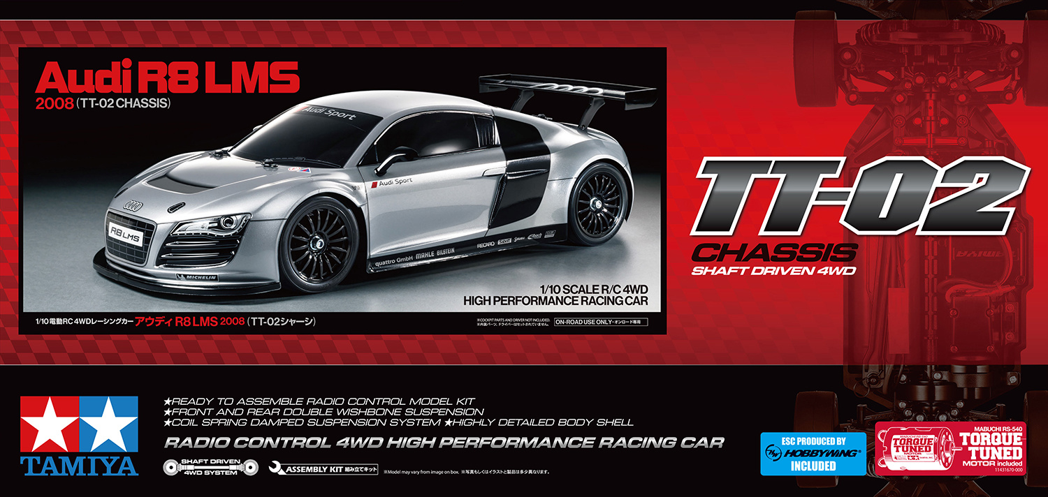 Tamiya Audi R8 LMS 2008 (TT-02) 47517 Silver Pre Painted
