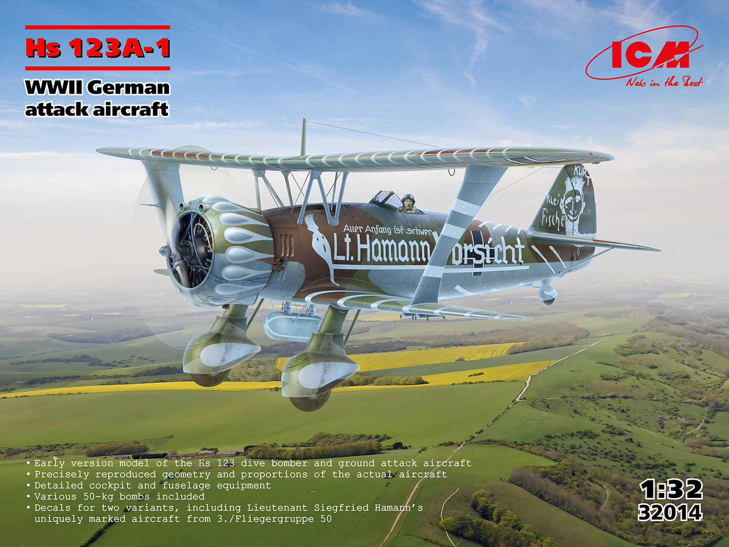 ICM 1/32 Hs 123A-1 , WWII German Attack Aircraft ICM32014