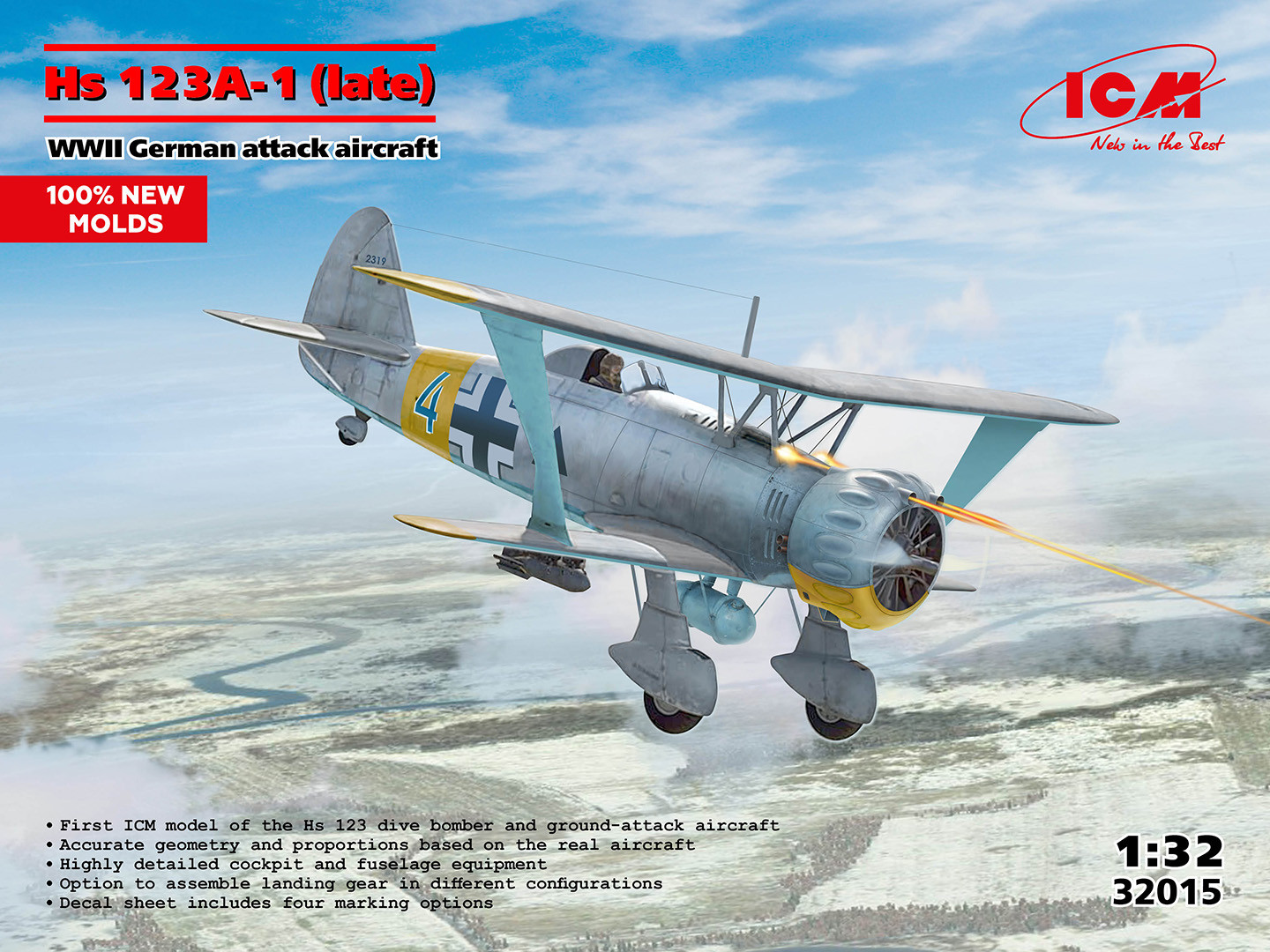ICM 1/32 Hs 123A-1 (Late), WWII German Attack Aircraft ICM32015