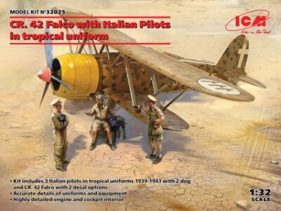 ICM CR. 42 Falco with Italian Pilots In Tropical Uniform (3 Figures & 2 Dogs) 1:32 ICM32025