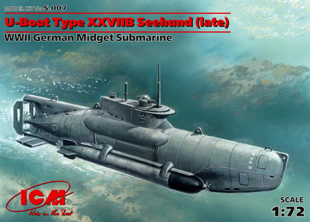 ICM U-Boat Type XXVIIB Seehund (Late), WWII German Midget Submarine 1:72 ICMS007